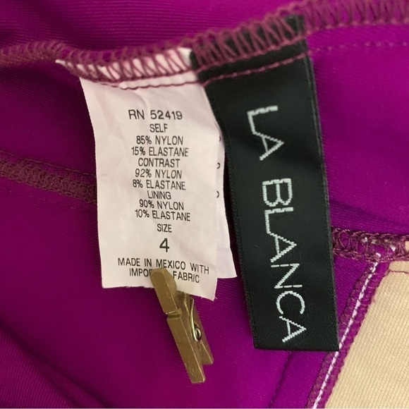 La Blanca Purple Island Goddess Twist Shirred One Piece Swimsuit - Size 4 - Picture 5 of 7